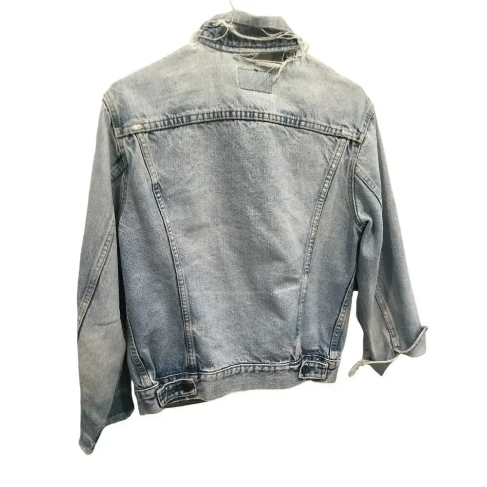 Vtg Levi’s trucker jean jacket men M thrashed USA gorpcore emo punk Western rock - Picture 5 of 16